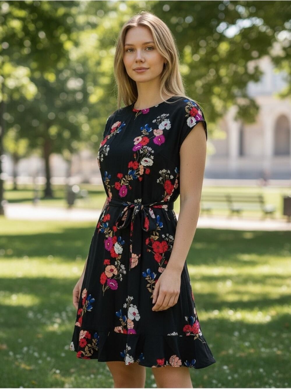 POPSUGAR Women’s Small Black Floral Dress